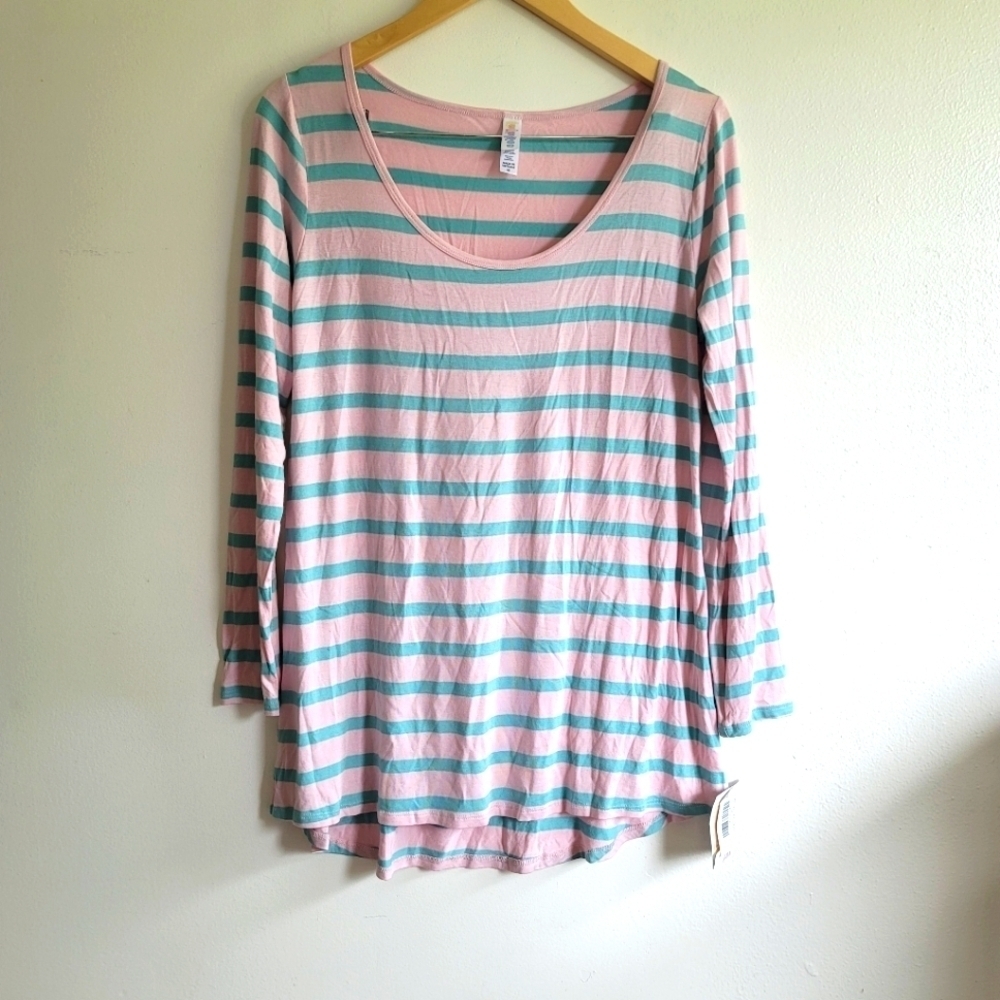 Lularoe, Lynnae Long Sleeve Top, Mint and Pink Stripes, Size Medium, NWT - Picture 1 of 7